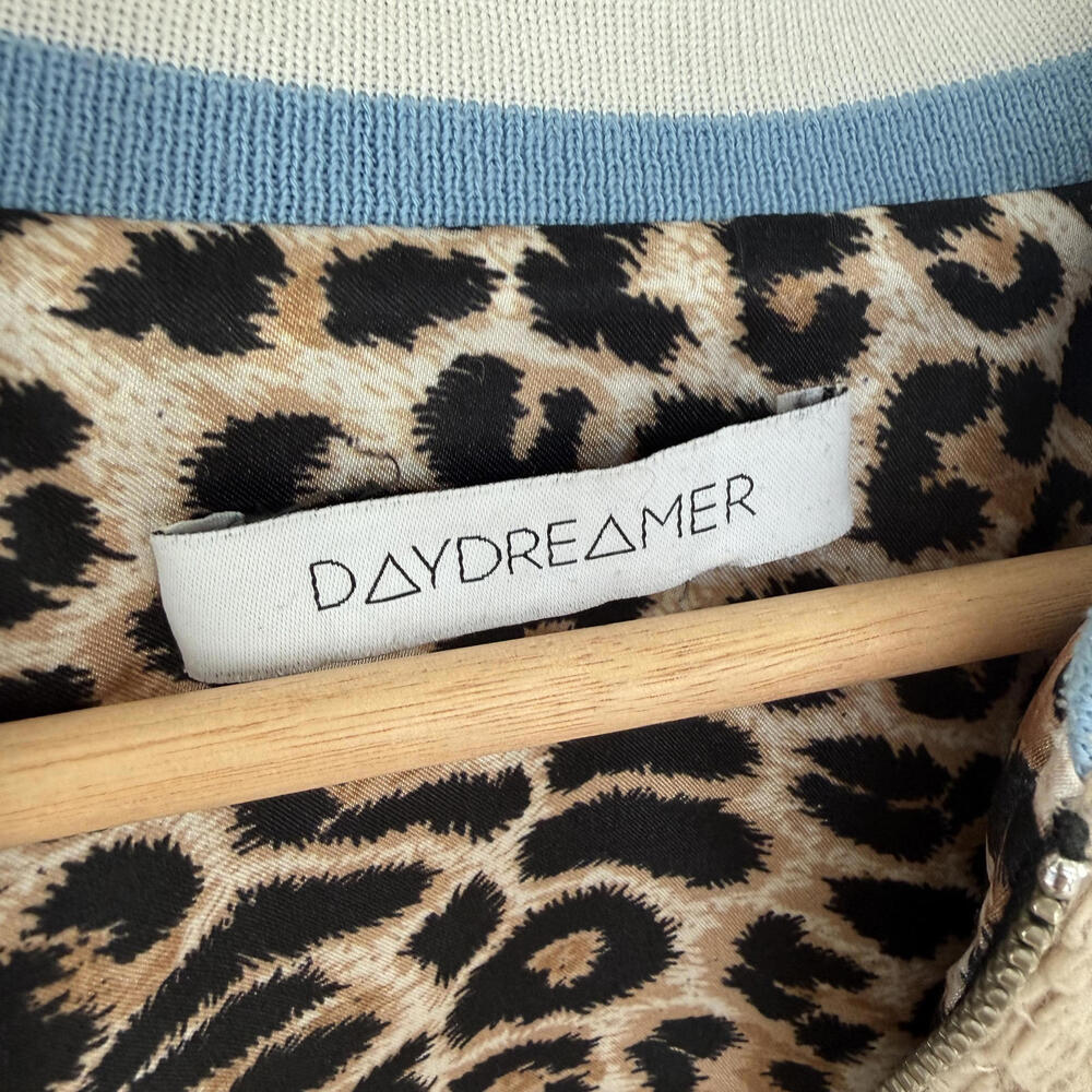 Daydreamer Faux Shearling Bomber Jacket Reversible Leopard Print Lining - Picture 2 of 5